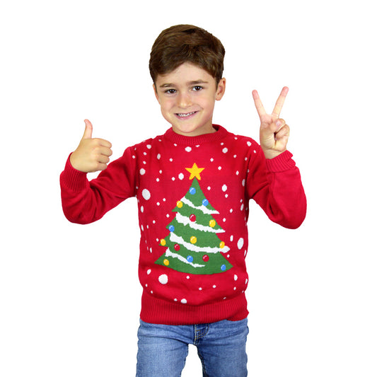 Czerwony Sweter Świąteczny dla Dzieci z Choinką