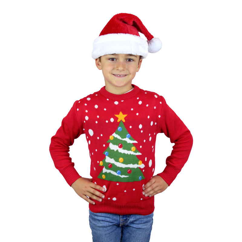 Czerwony Sweter Świąteczny z Choinką dla Dzieci 