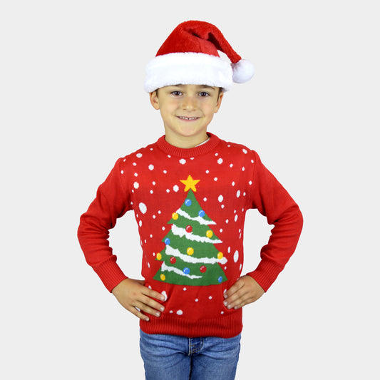 Czerwony Sweter Świąteczny z Choinką dla Dzieci 