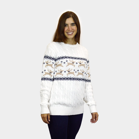 Biały Sweter Świąteczny Damskie Dzieci Elegancki Alaska