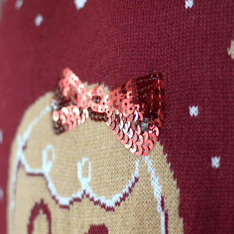 Czerwony Rodzinny Sweter Świąteczny z Lampkami LED Ginger Cookie szczegół