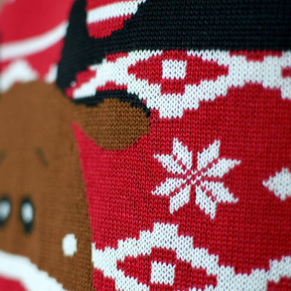 Czerwony Rodzinny Sweter Świąteczny z Reniferem Rudolph z Szalikiem