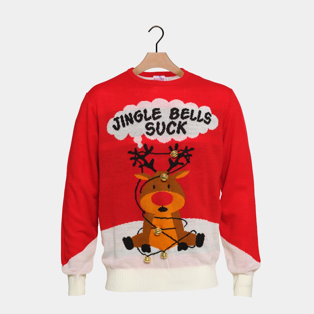 Czerwony Sweter Świąteczny Męskie 3D Jingle Bells Sucks