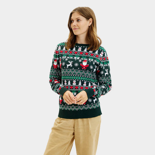 Damskie Zielony Sweter Świąteczny Bawełna Organiczna Jolly Christmas
