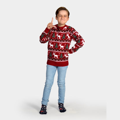 Czerwony Sweter Świątecznyz Choinkami i Reniferami  dla Dzieci 
