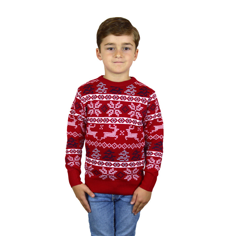 Klasyczny Czerwony Sweter Świąteczny dla Dzieci z Gwiazdami Polarnymi chlopiec