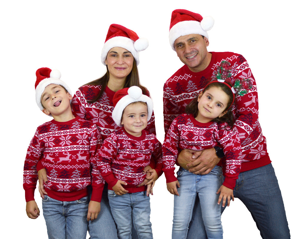 Klasyczny Czerwony Sweter Świąteczny dla Dzieci z Gwiazdami Polarnymi rodzinny