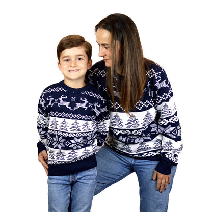 Niebieski Sweter Świąteczny dla Dzieci Biegun północny rodzinny