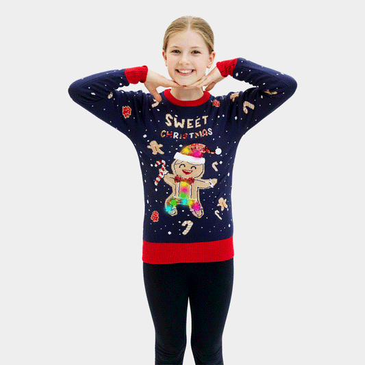 Niebieski Sweter Świąteczny dla Dzieci z Lampkami LED Ginger Cookie
