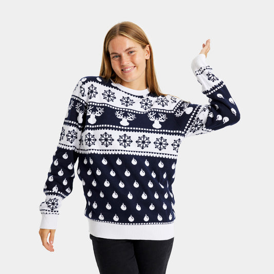 Niebieski Sweter Świąteczny Męskie Damskie z Reniferami
