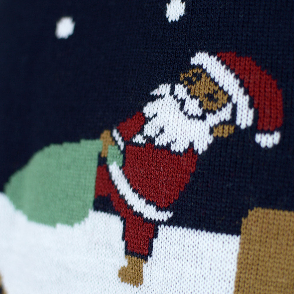 Niebieski Sweter Świąteczny Męskie z Lampkami LED Merry Christmas
