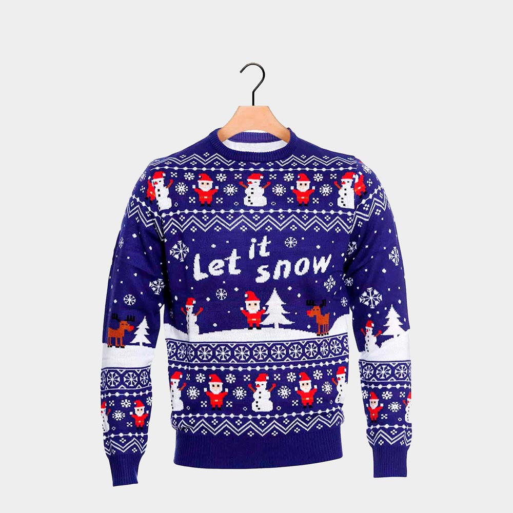 Niebieski Sweter Świąteczny Let it Snow Meskie