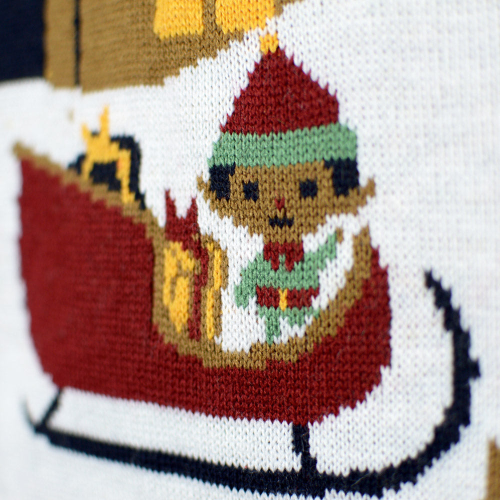 Niebieski Sweter Świąteczny Męskie z  Merry Christmas Lampkami LED
