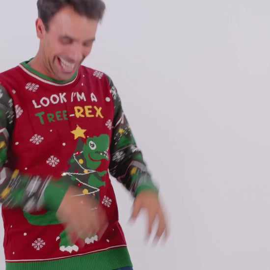 Sweter Świąteczny Męskie damskie z Lampkami LED Christmas Tree-Rex