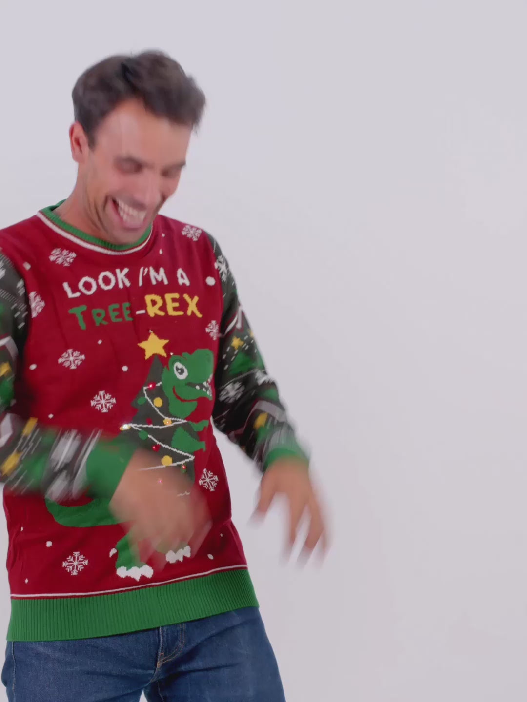 Sweter Świąteczny Męskie damskie z Lampkami LED Christmas Tree-Rex