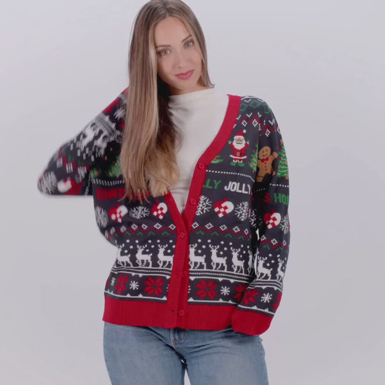 Niebieski i Czerwony Sweter Świąteczny Damskie Męskie Kardigan