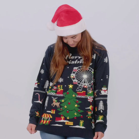 Sweter Świąteczny Damskie Meskie z Lampkami LED Jarmark Bożonarodzeniowy