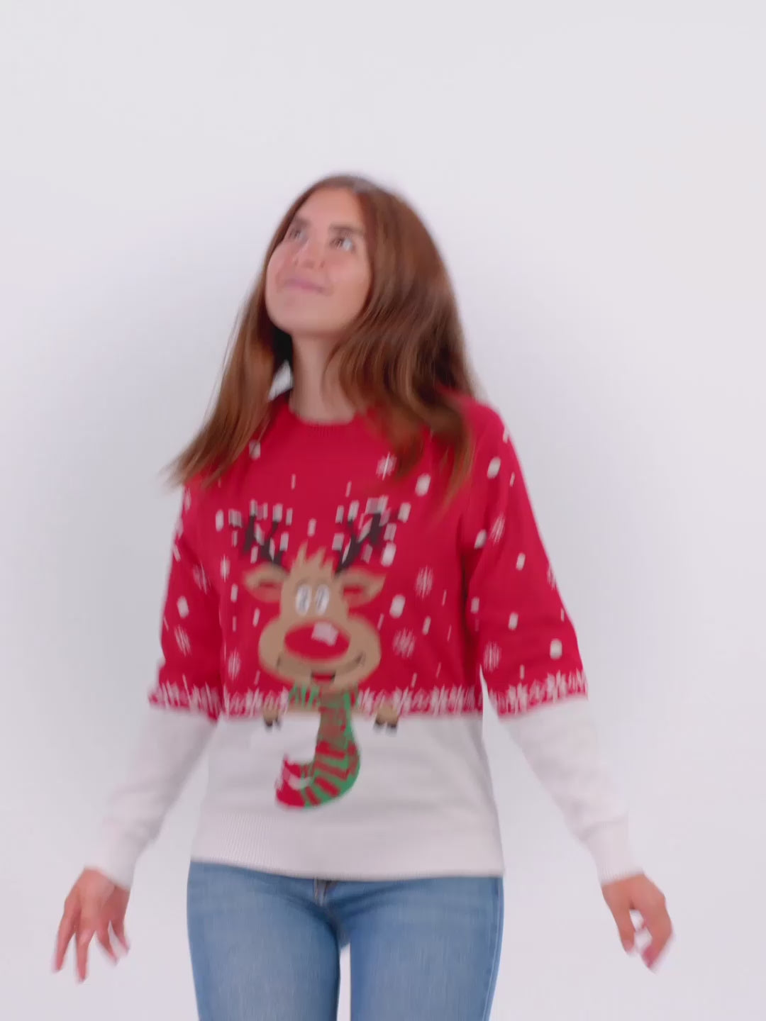 Sweter Świąteczny Męskie damskie z Bawełny Organicznej z Reniferem z Szalikiem