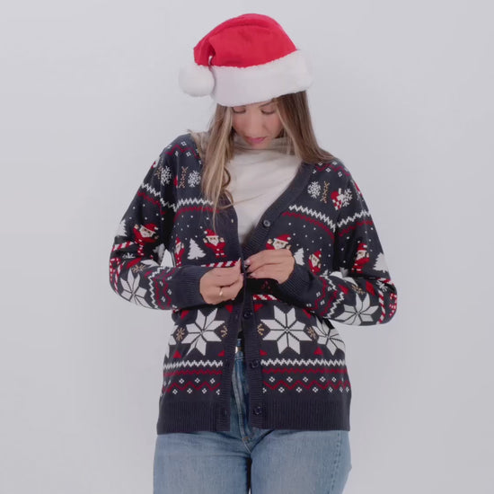 Niebieski Sweter Świąteczny Damskie Męskie Kardigan z Gwiazdami Polarnymi
