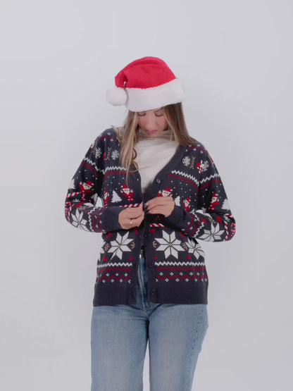 Niebieski Sweter Świąteczny Damskie Męskie Kardigan z Gwiazdami Polarnymi
