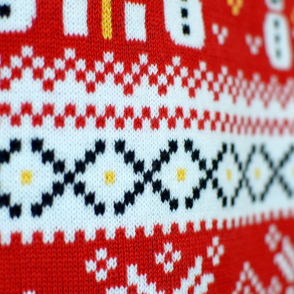 Rodzinny Sweter Świąteczny Bawełny Czerwony Organicznej Bałwankiem Choinkami
