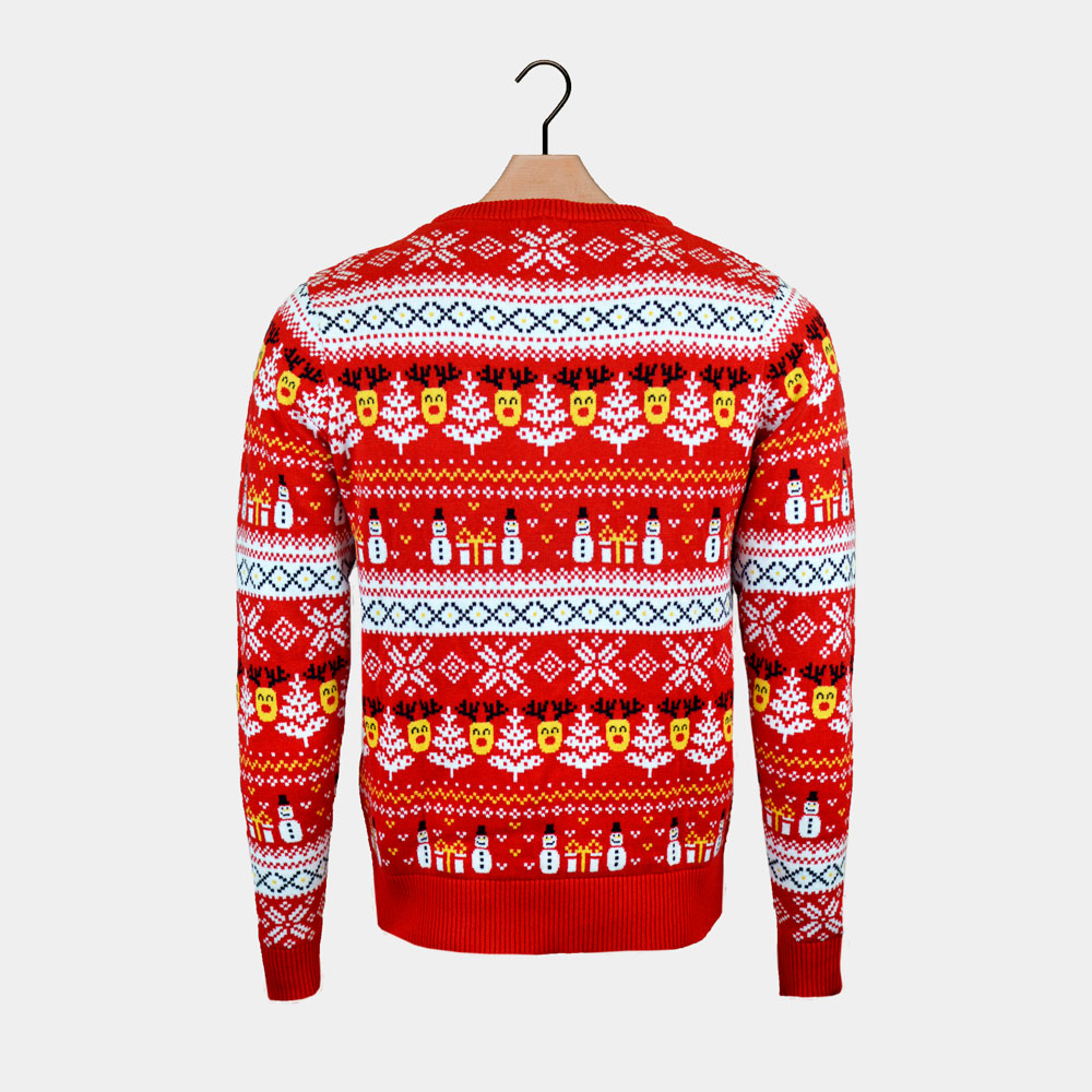 Rodzinny Sweter Świąteczny Bawełny Organicznej Bałwankiem Choinkami Czerwony 

