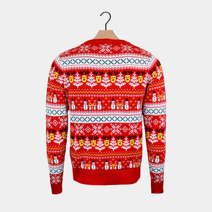 Rodzinny Sweter Świąteczny Bawełny Organicznej Bałwankiem Choinkami Czerwony 
