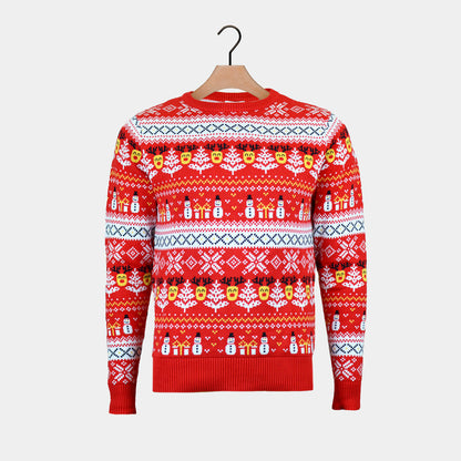 Rodzinny Sweter Świąteczny Bawełny Organicznej Czerwony Bałwankiem Choinkami
