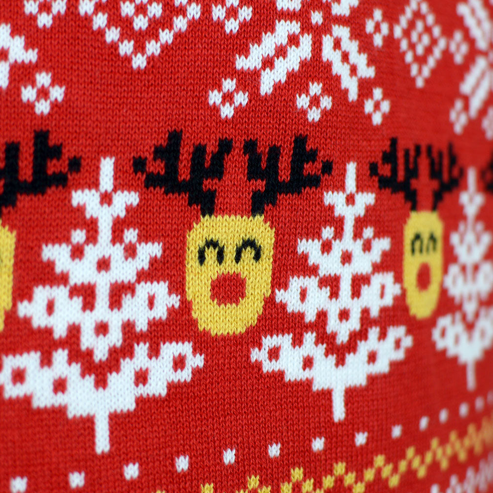 Rodzinny Sweter Świąteczny Czerwony Bawełny Organicznej Bałwankiem Choinkami
