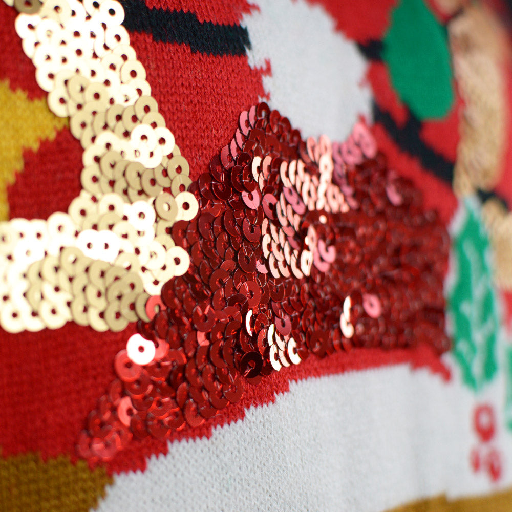 Rodzinny Sweter Świąteczny z Lampkami LED Błyszczący Cekinami Renifer z 
