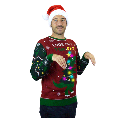 Rodzinny Sweter Świąteczny z Lampkami LED Christmas Tree-Rex mężczyzna