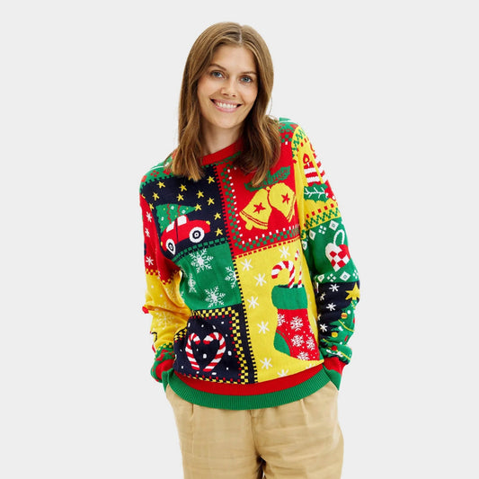 Sweter Świąteczny Damskie Bawełna Organiczna Patchwork
