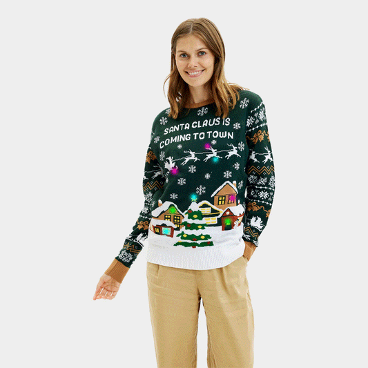 Sweter Świąteczny Damskie Z Lampkami LED Santa is Coming to Town
