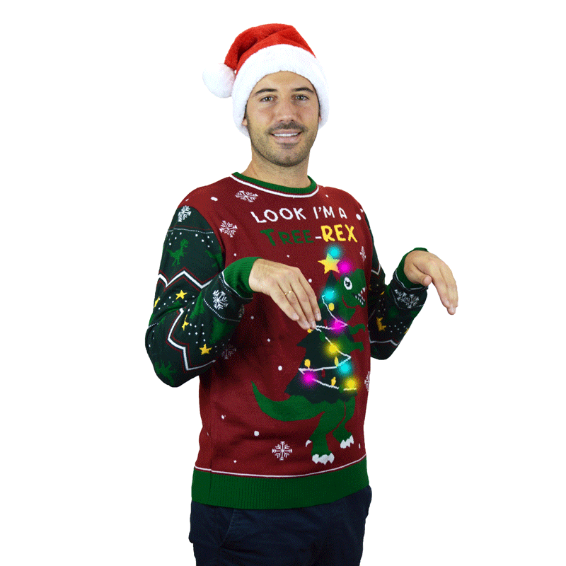 Sweter Świąteczny z Lampkami LED Christmas Tree-Rex mężczyźni