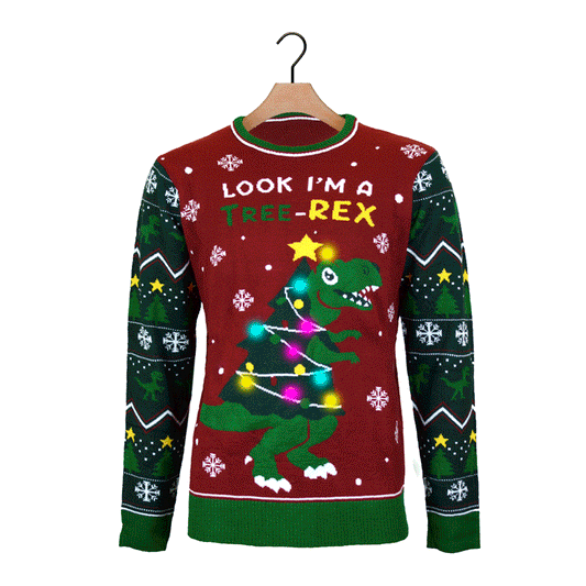 Sweter Świąteczny z Lampkami LED Christmas Tree-Rex