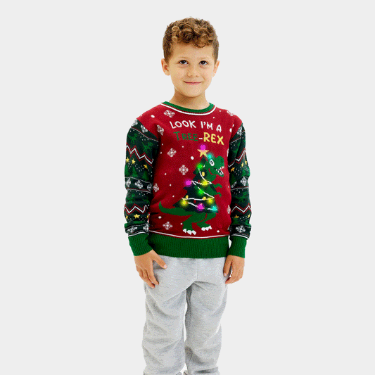 Sweter Świąteczny dla Dzieci  Tree-Rex Lampkami LED Christmas
