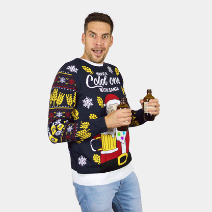 Sweter Świąteczny Damskie Męskie Lampkami LED Świętym Mikołajem Piwo
