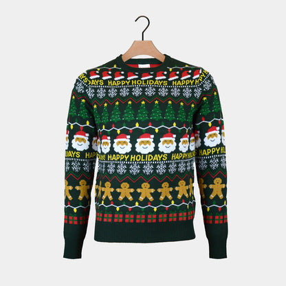 Sweter Świąteczny Męskie Zielony Happy Holidays
