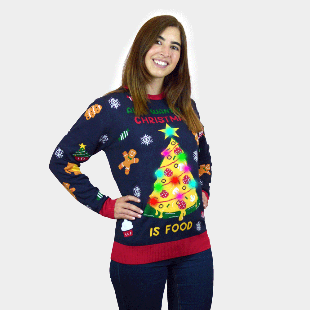 Sweter Świąteczny Męskie Damskie Lampkami LED Christmas Food
