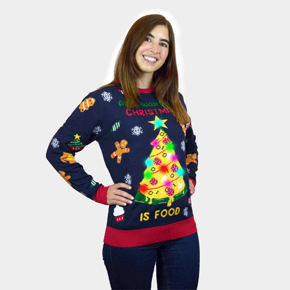 Sweter Świąteczny Męskie Damskie Lampkami LED Christmas Food
