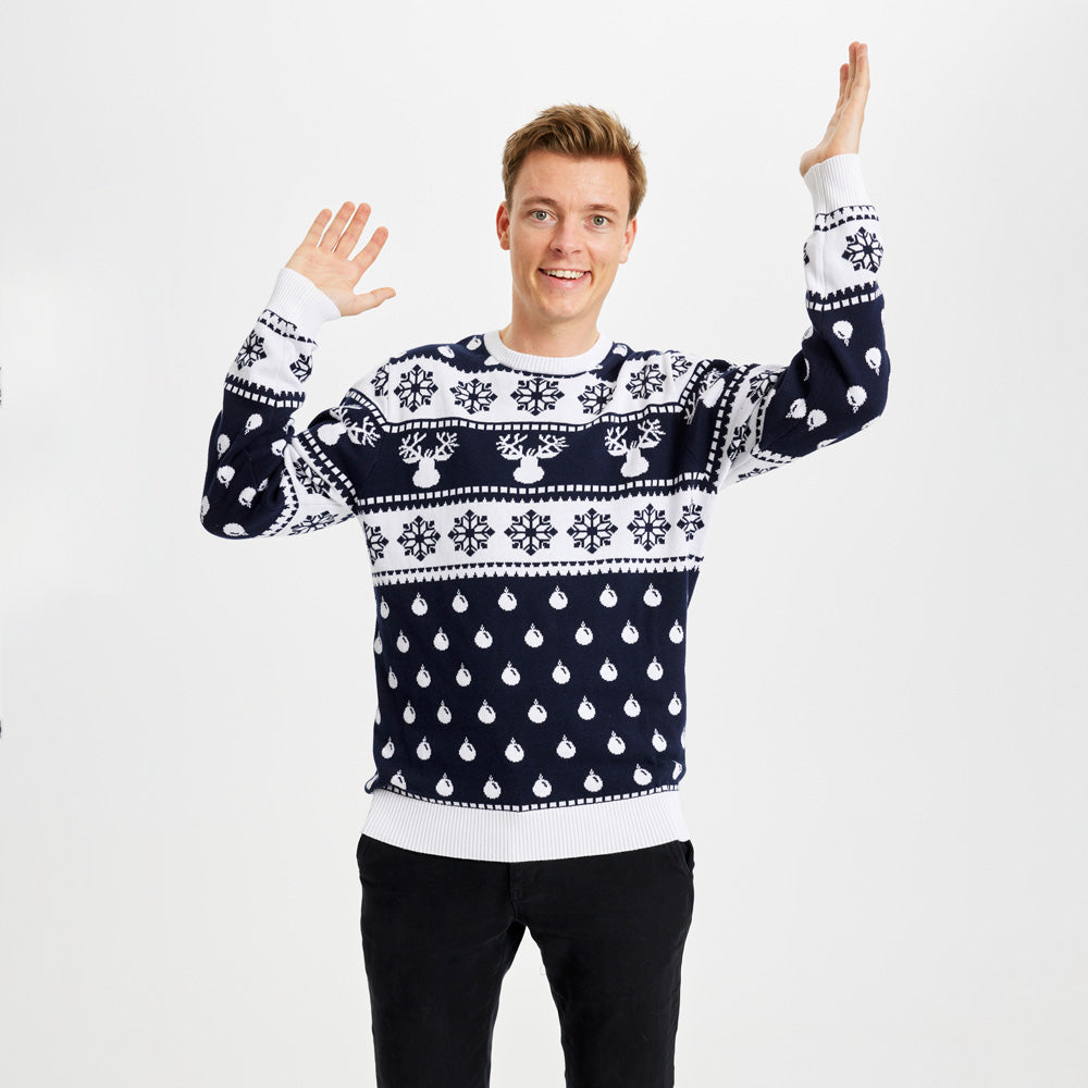 Sweter Świąteczny Męskie Niebieski Reniferami
