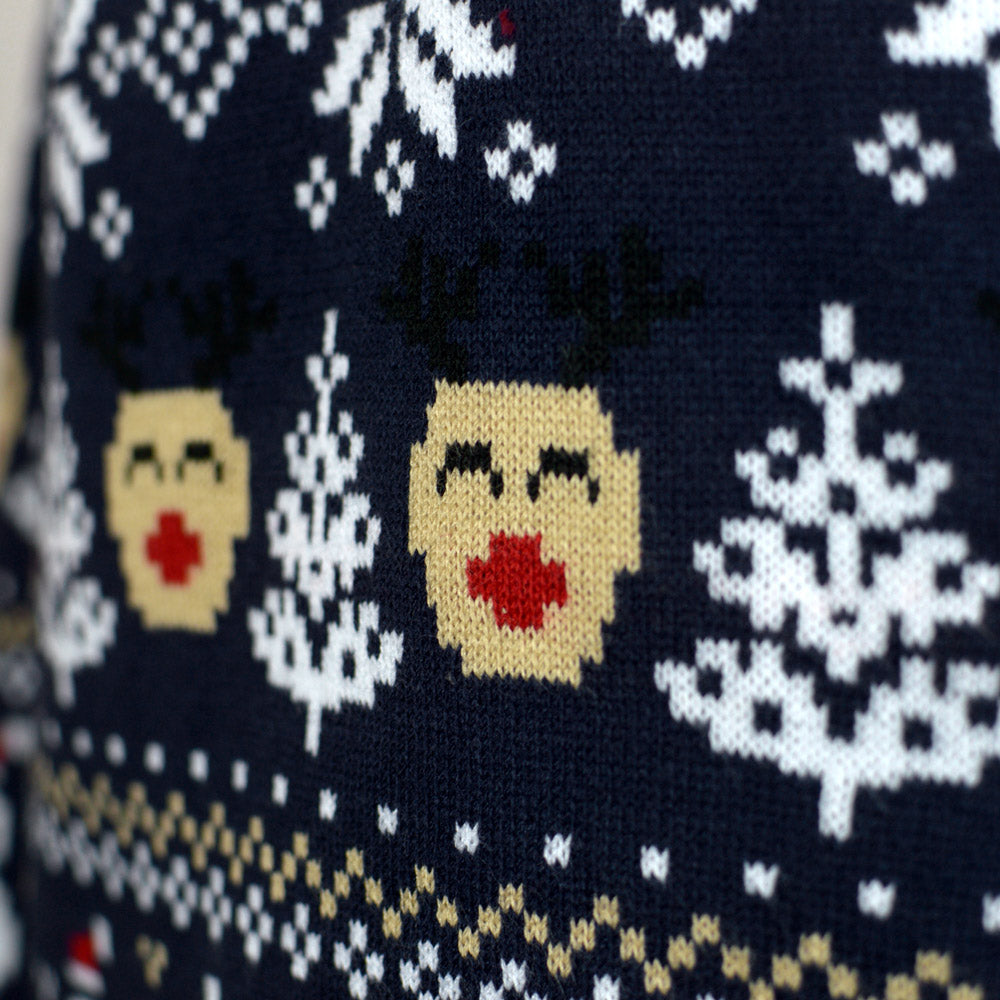 Sweter Świąteczny Niebieski Męskie Bałwankiem i Choinkami