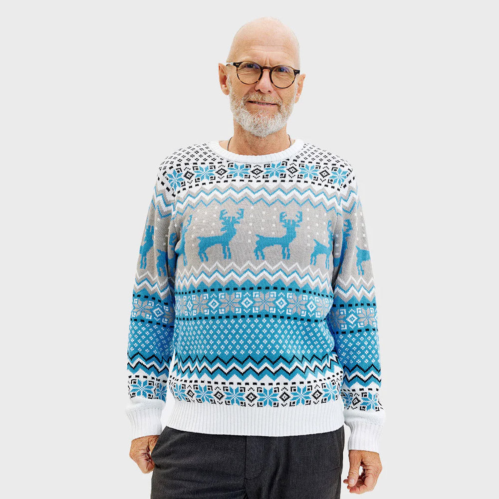 Sweter Świąteczny Męskie Niebieski  Elegancki z Reniferami
