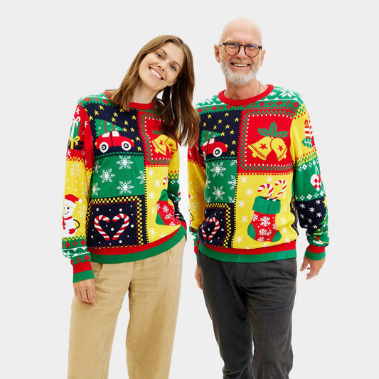 Sweter Świąteczny dla Par Bawełna Organiczna Patchwork
