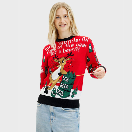 Sweter Świąteczny Damskie z Reniferem z Otwieracz do Piwa
