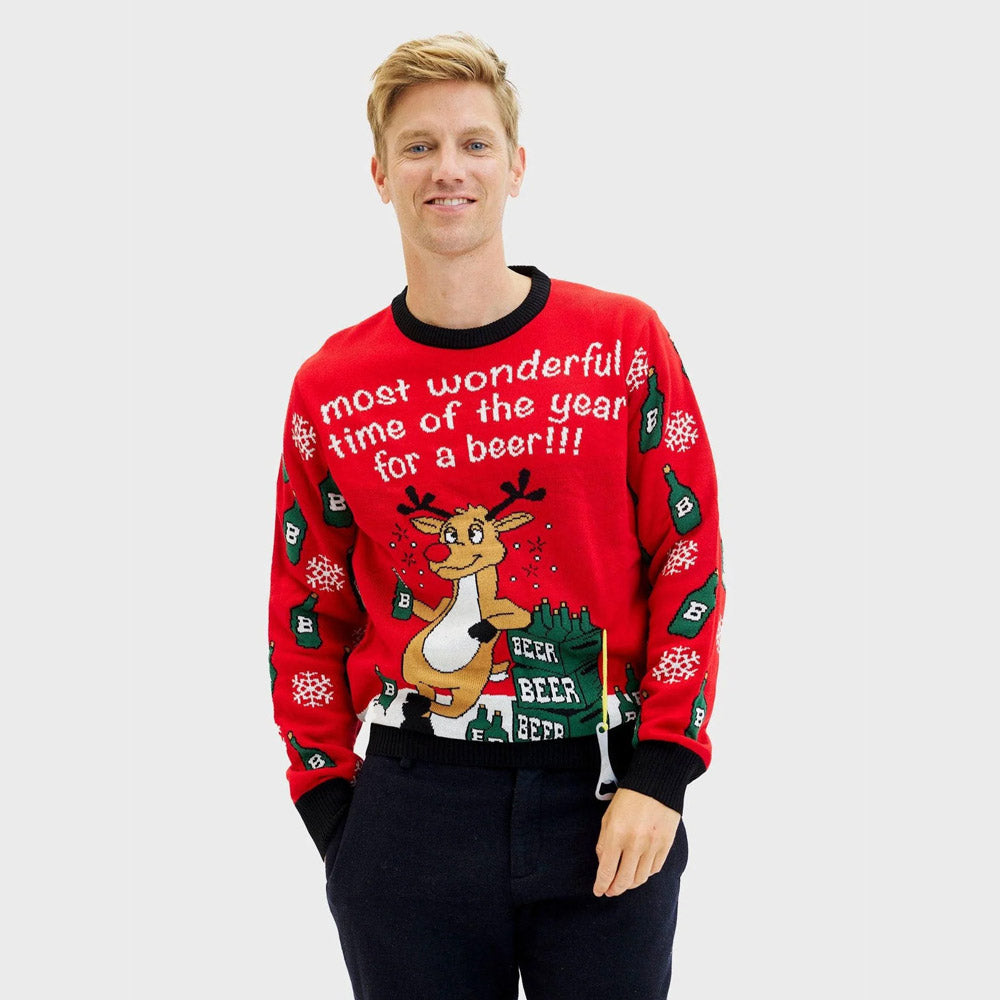 Sweter Świąteczny Męskie z Reniferem z Otwieracz do Piwa

