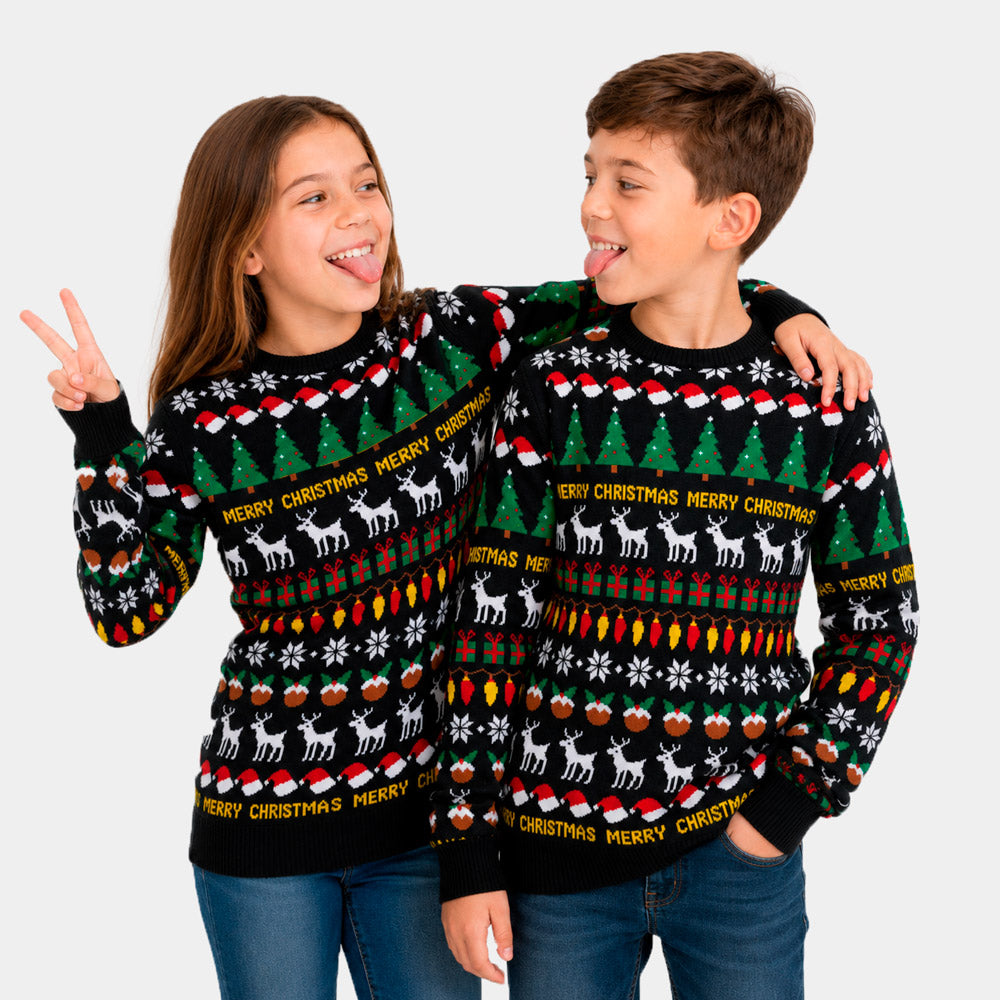 Sweter Świąteczny Rodzinny  Dzieci z Choinkami, Reniferami i Prezentami
