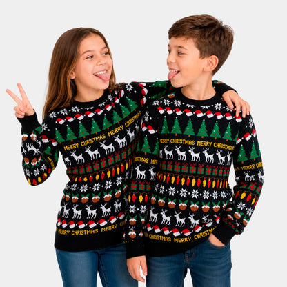 Sweter Świąteczny Rodzinny  Dzieci z Choinkami, Reniferami i Prezentami

