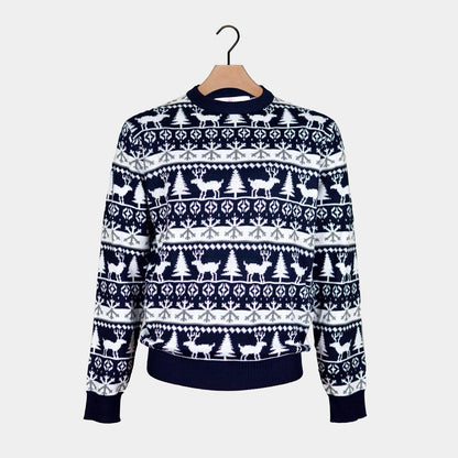 Sweter Świąteczny w Paski Rodzinny Reniferami i Choinkami
