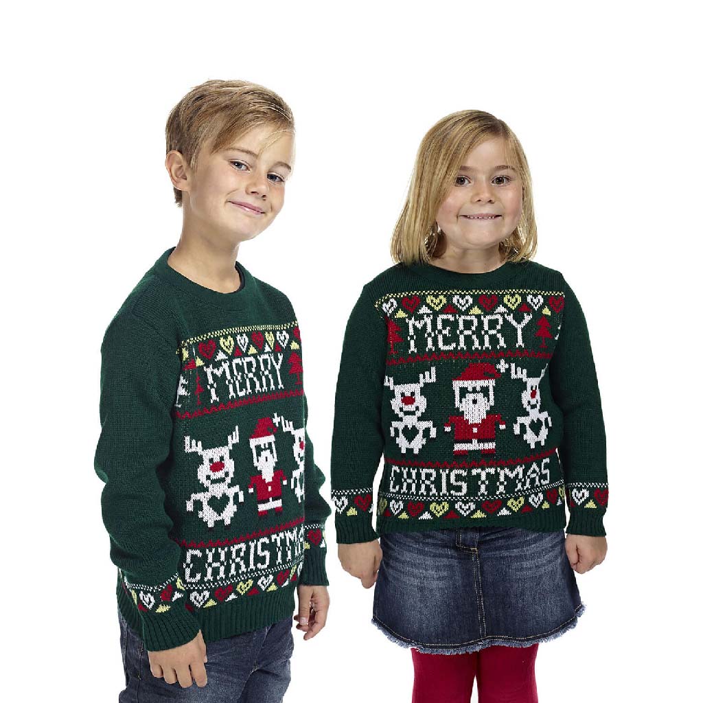 Zielony Sweter Świąteczny dla Dzieci Merry Christmas